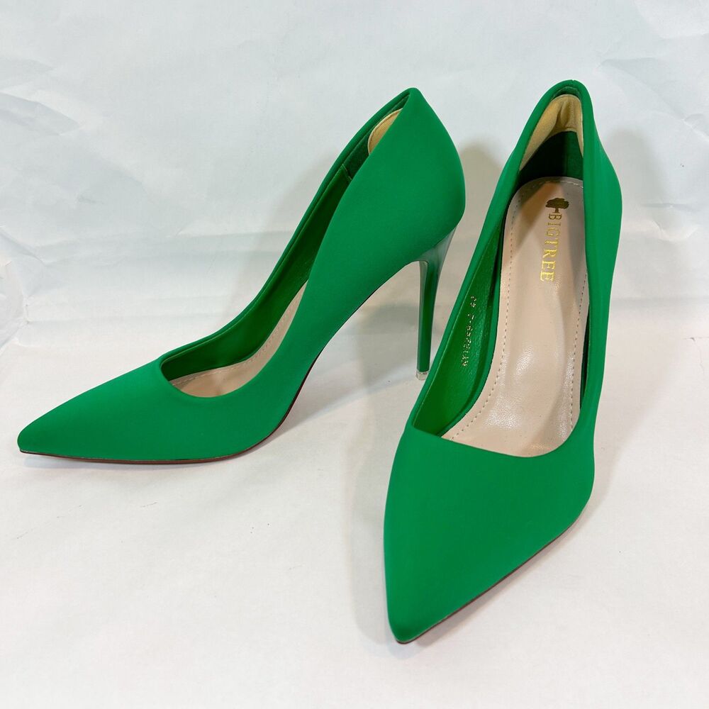 BIG TREE Satin Kelly Green Stiletto Heels EU Size 42 US 11 Formal Event NWOT